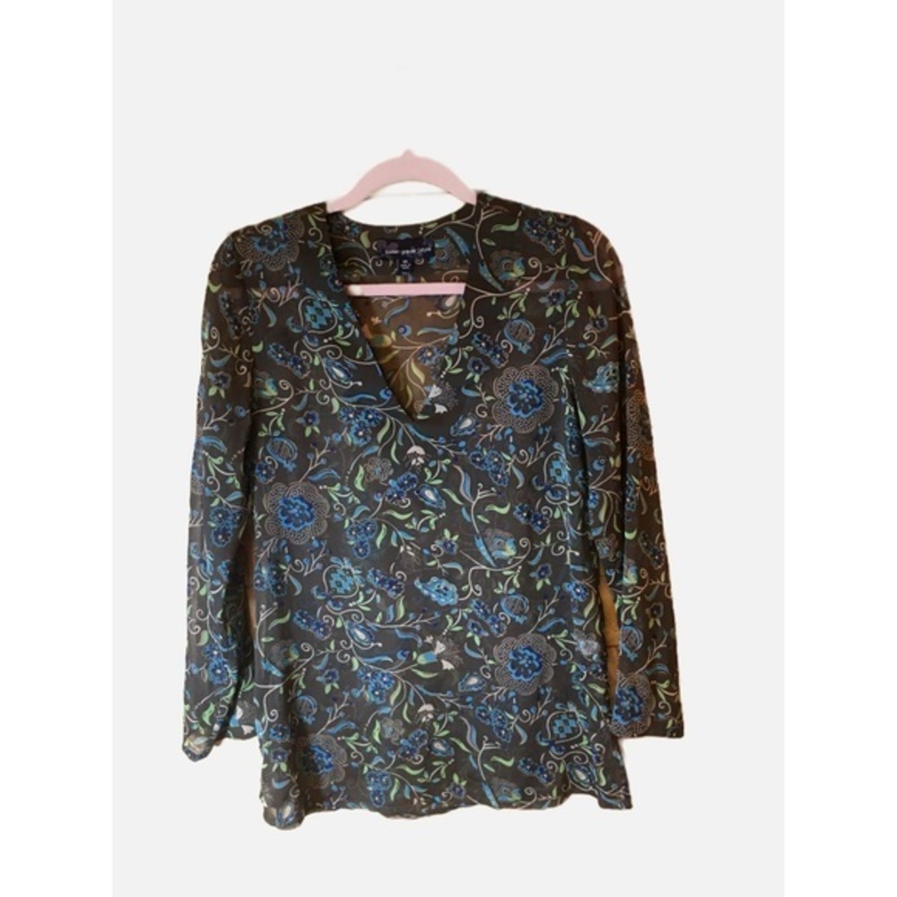 See-Thru Embellished Susan Graver Tunic, Long Sleeves, Deep V Collar.  Size XS